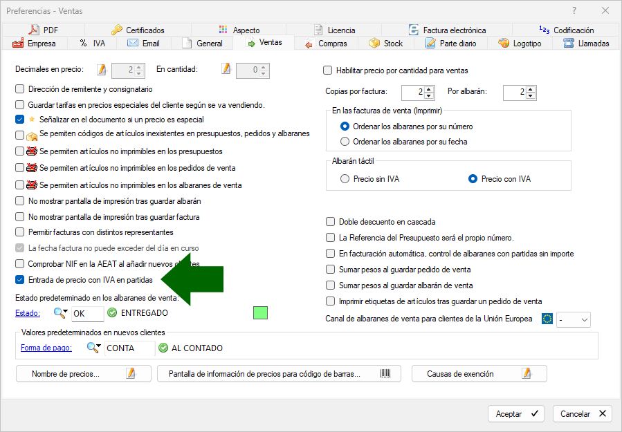 Activar ayuda de IVA